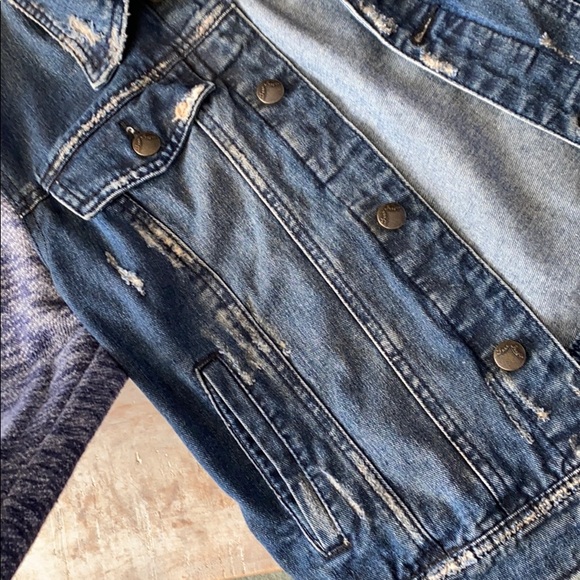 Free People Denim Knit Sleeve Jacket {Indigo} M - Picture 3 of 7